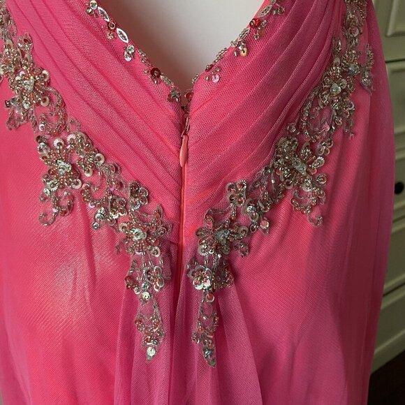 MORI LEE Vintage Y2K Pink Sequin Beaded Formal Maxi Dress Train Fairy Size 11/12 - Picture 9 of 16
